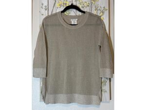 Tribal Beige Metallic Knit Mesh Sweater P/S